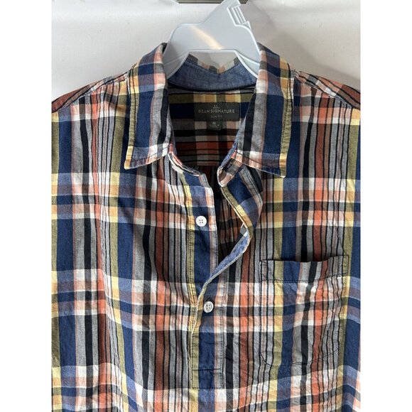 L.L. Bean Signature Rainbow Madras Plaid Button Popover Shirt Preppy - Picture 2 of 6
